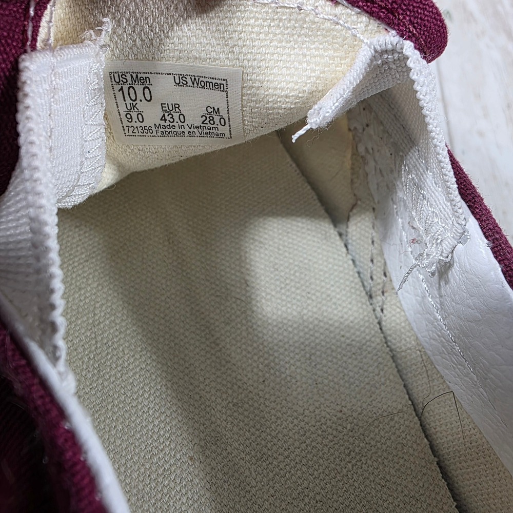 Vans Classic Slip-On Burgundy White Checkerboard Canvas Skate Shoes Mens 10 - Picture 8 of 8